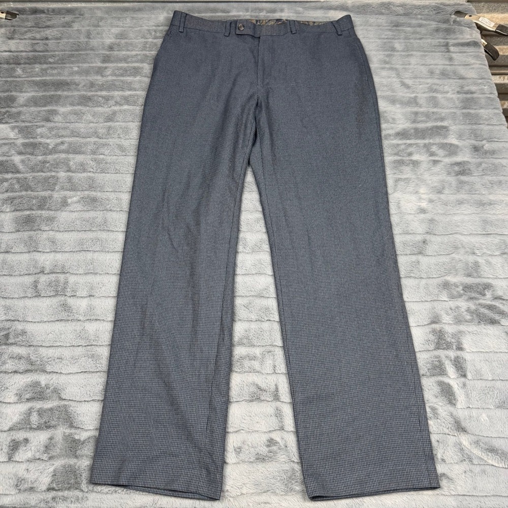 Lauren Ralph Lauren Mens Blue Houndstooth Dress Pants Flat Front 37x30